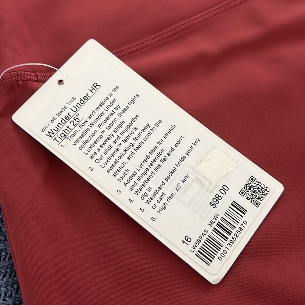 🍷NWT Lululemon Wunder Under High-Rise Tight 25" *Luxtreme Mulled Wine sz16 🍷